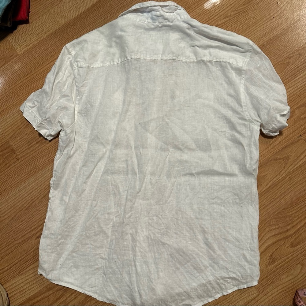 100% linen white short sleeve men’s button down front pockets size xl Bruno ny - Picture 6 of 6